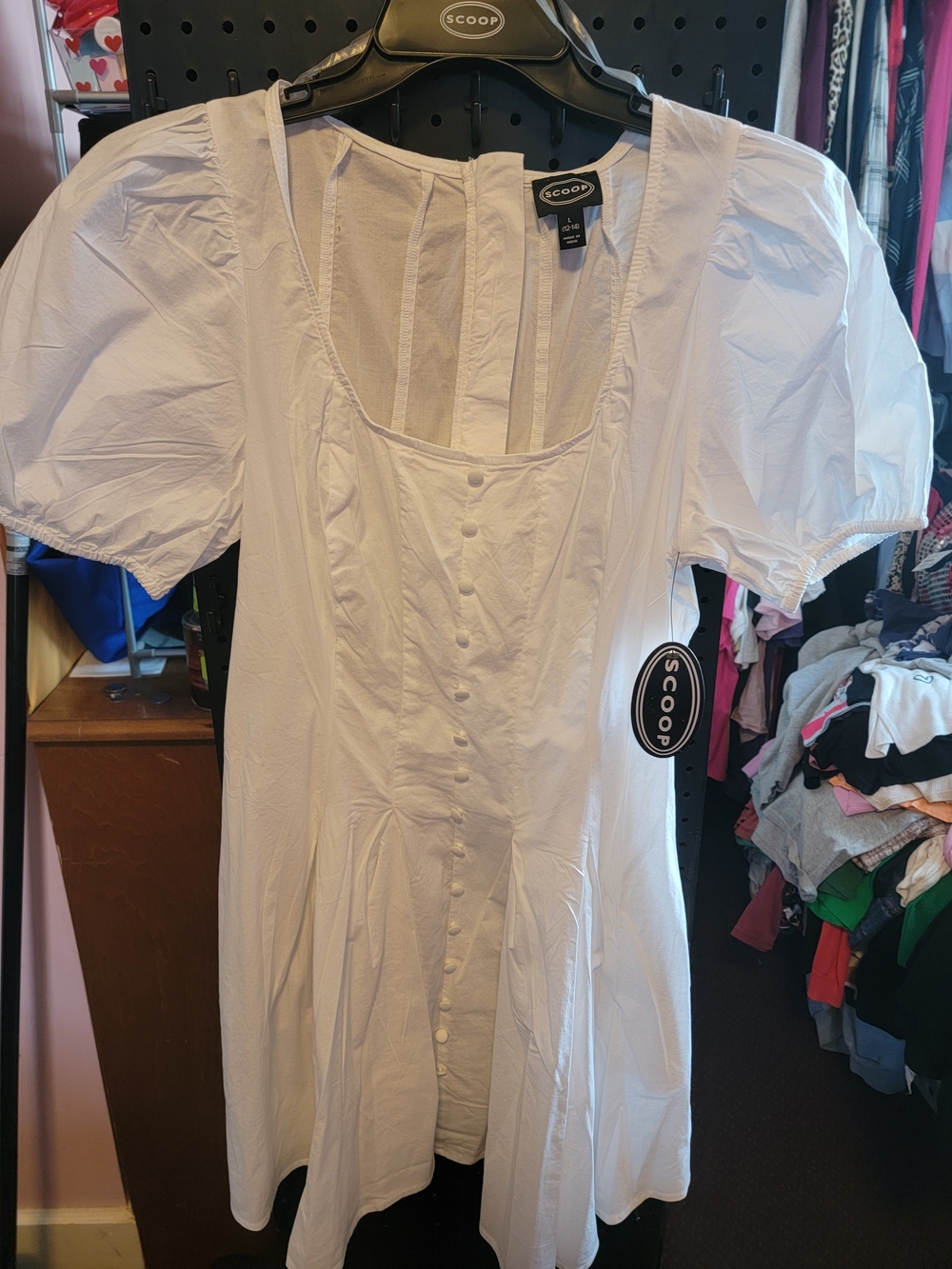 White Button-Front Puff Sleeve Women’s Dress